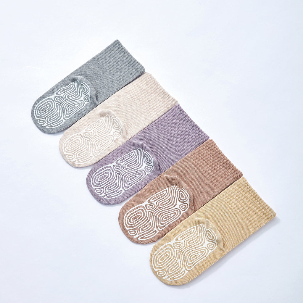 New- Organic Cotton Socks- Lavender & Grey- 4 Pairs of Stay-On Baby & Toddler Non-Slip Socks