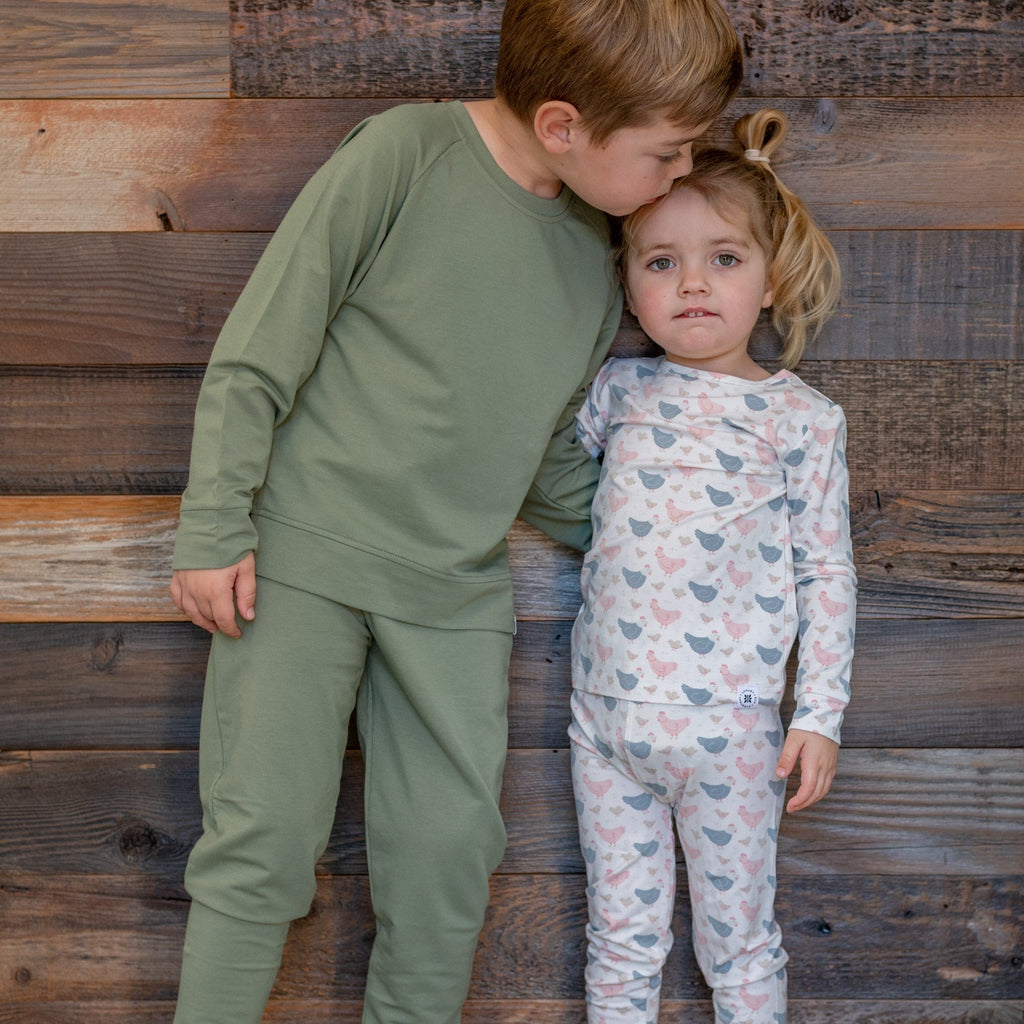 Pink Farm Hens Bamboo Big Kid Pajama